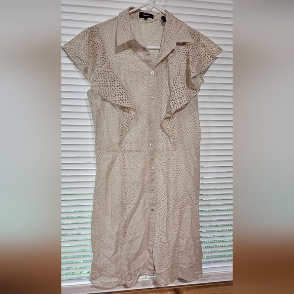 THEORY Nova Eyelet Ruffle Sleeve Mini Shirt Dress - Picture 5 of 8